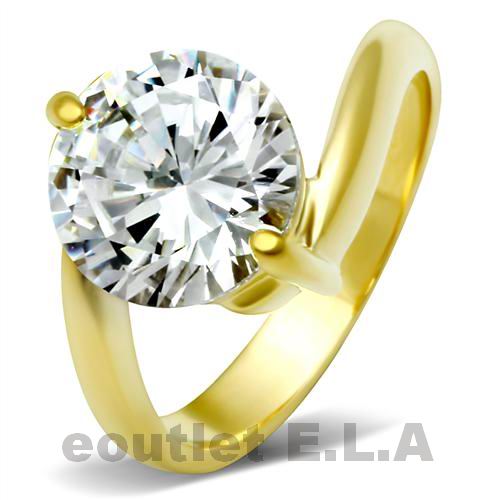 4CT CZ BYPASS SOLITAIRE RING 18KGP-6 sizes